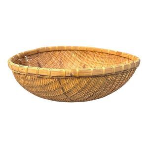 Vintage Tan Wicker Woven Baskets 12" Wall Table Wicker Bohemian Boho Farmhouse